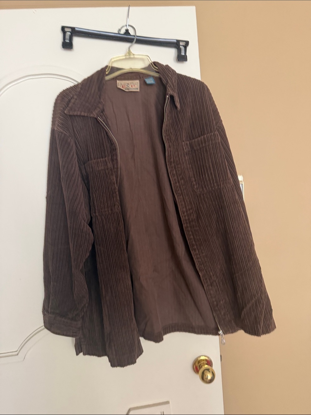 Men's Brown Corduroy Shirt Jacket - Lightweight Zip Front